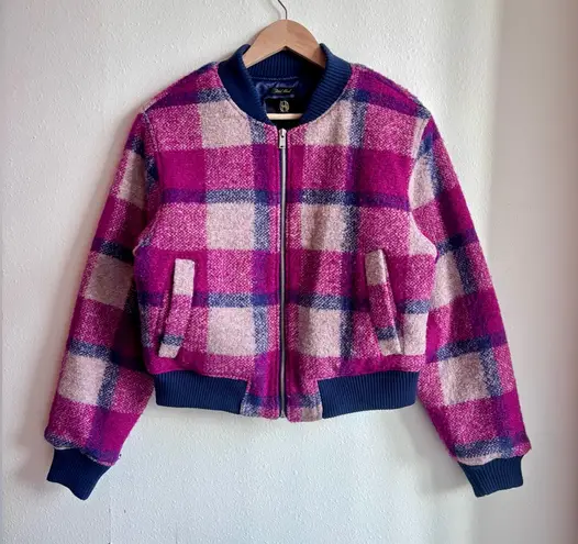 House of Harlow 1960 Plaid Wool Blend Bomber Jacket M Pink Size M