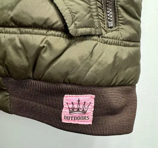 Pennsylvania Embroidered Olive Green Faux Fur Trim Puffer Vest Size Medium