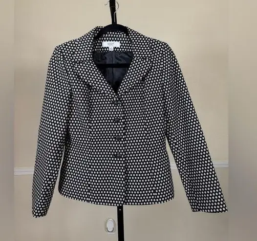 Le Suit Vintage Essentials Black White Polka Dot Jacquard Blazer Classic Chic 6