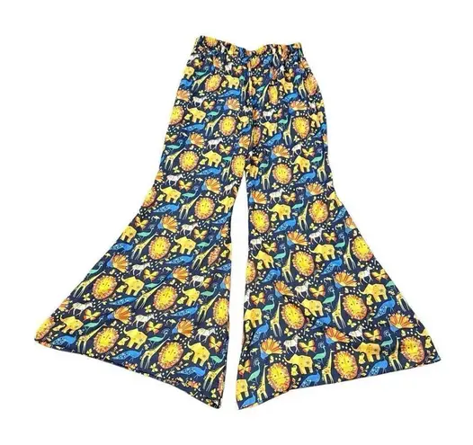 Vintage 60s or 70s silky animal print bellbottom pants Blue