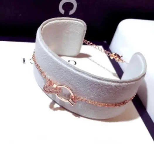 14K Rose Gold Plated Heart Ring Charm Bracelet for Women