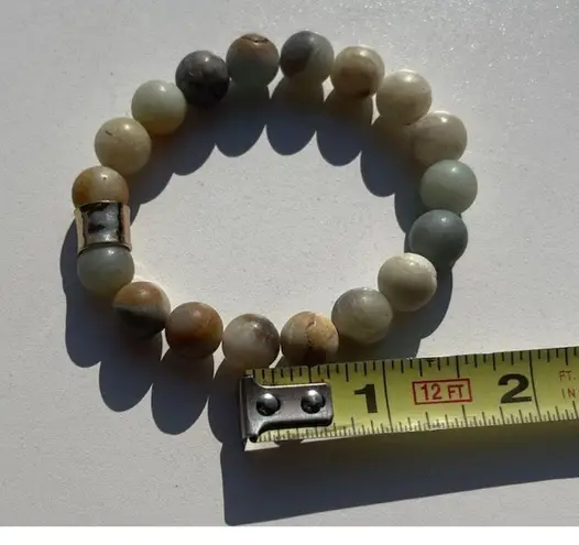 Jade MultiColor Jade Gray Cream Brown Stone Round Bead Bracelet Size 6.5 Green