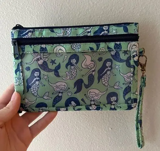 Simply Southern  teal/blue/white mermaid wristlet