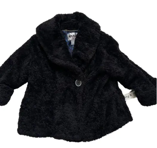 Live a Little LAL Black Faux Fur Teddy Shawl Collar Pockets Jacket Coat Size Large NEW
