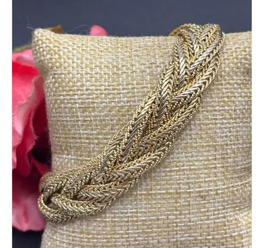 Pretty Gold Tone Braided Chain Bracelet 8" Statement Piece