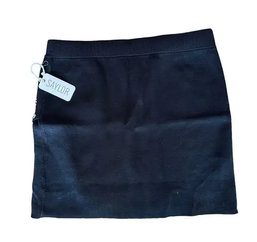 Saylor Black Cocktail Mini Skirt LARGE Bandage Slit Rhinestone Designer $308 NEW