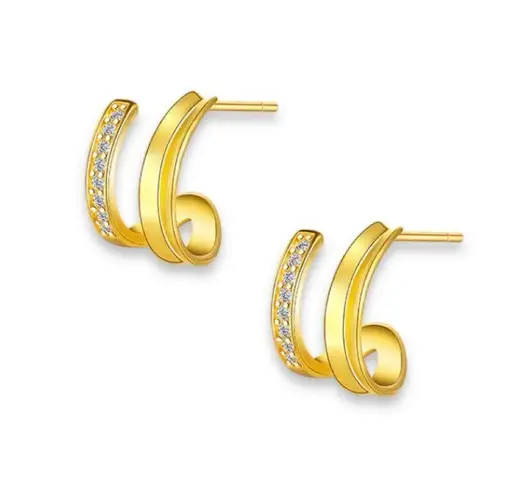 Elegant Geometric C Shape Stud Earrings for Women Yellow Gold Color