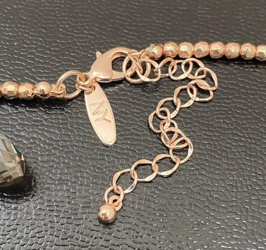 Ny Collection NY Signed Smoky Quartz Briolette Cut Teardrop Rose Gold-tone Beaded 18” Necklace