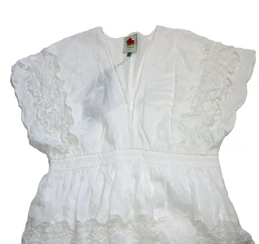 Farm Rio NWT  Richelier Midi in Off-white Lace Tiered Ruffle Dress XS $280