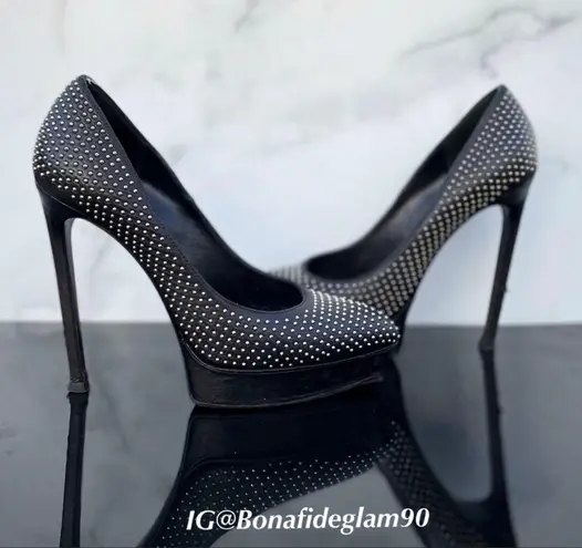 Saint Laurent women’s studded Janis black leather pumps size IT 36.5 US 6.5