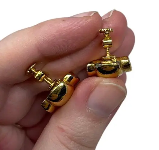 Vintage Signed NAPIER Gold Tone Classy Hoops Metal Screw Back Earrings