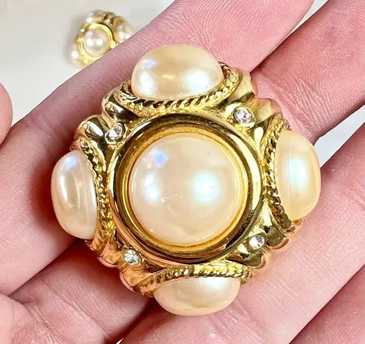 Givenchy Couture Large Pearl & Crystal Clip-On Earrings