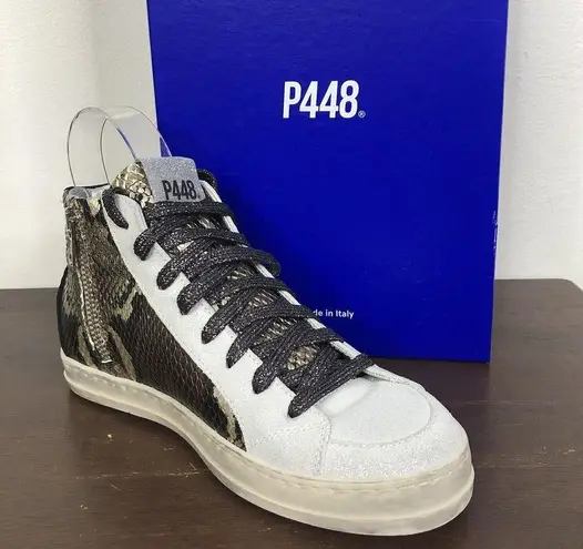 P448 New Skate Snakeskin Print Leather High Top Sneaker Glitter Laces Sz 35/US 5