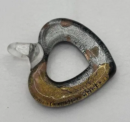 Glass Heart Pendant Brown and Grey Vintage Pre