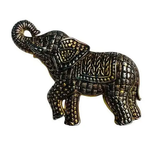 Elephant Jewelry Pin Brooch Textured Multiple Pattern Gold Silver Color Metal