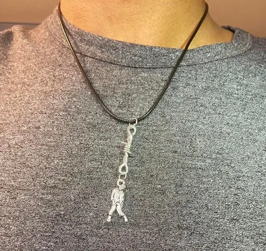 Handmade Y2K Gothic Punk PU leather Necklace , Wire with hanging man zombie pendants