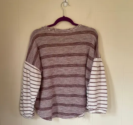 Umgee cardigan sweater maroon striped balloon sleeves short length Women’s sz L