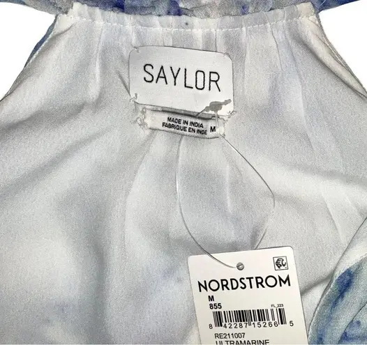 Saylor NWT Annela Sleeveless Tiered Ruffle Midi Dress M in Marble Blue White