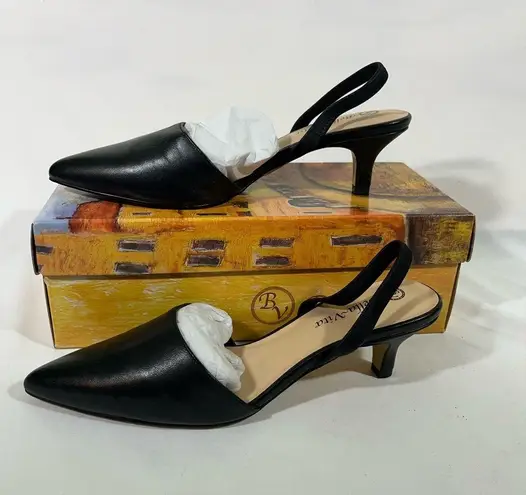 Bella Vita LEATHER SLINGBACK SARAH KITTEN HEEL PUMP WOMENS 9W BLACK NEW IN BOX