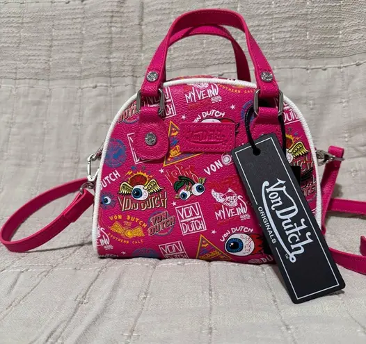 Von Dutch Jax Hot Pink and Black Graphic Bowling Luxury Bag