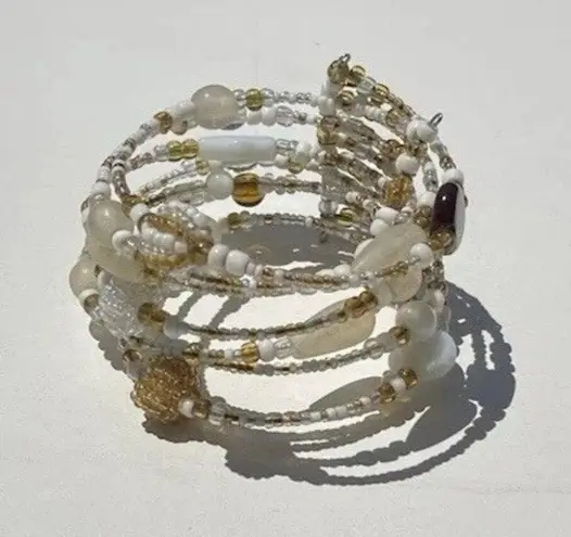 Vintage Silver And White Beaded Layered Bracelet Womens Multi Bracelet Sz 8