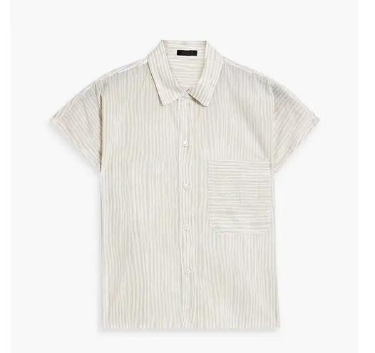 ATM Anthony Thomas Melillo Stripe Cotton Camp Shirt In Beach Pebble Combo Size L Tan Size L