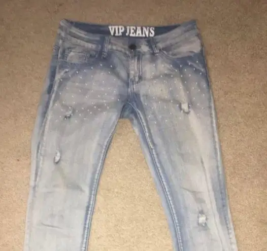 Vip Jeans Sz 5 6 Adorable Light Wash Blue Jeans W Pearl Accents