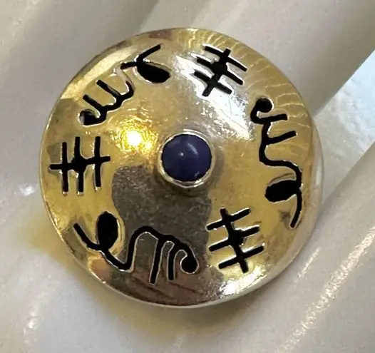 Lapis Petroglyph Native American Sterling Silver Ring