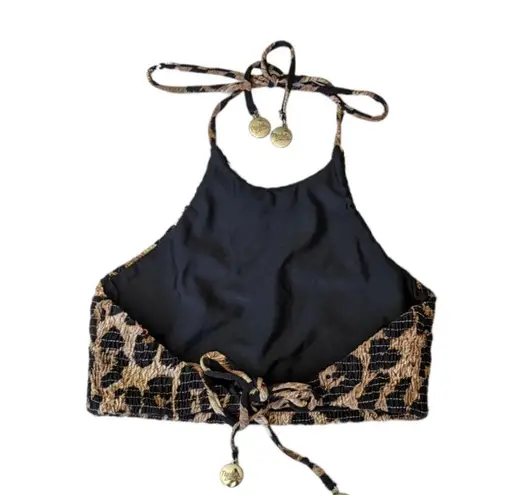 Nookie Beach Wild One Vintage Halter Top Swim Swimwear Bikini Top Leopard Print