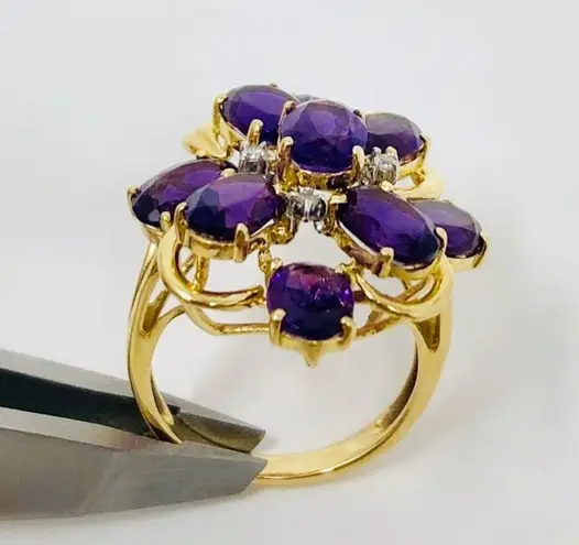 Amethyst 14K , Diamonds cocktail ring