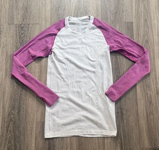 Lululemon  athletica White and Pink Long Sleeve Top Swifty tech Crew thumbnail 1
