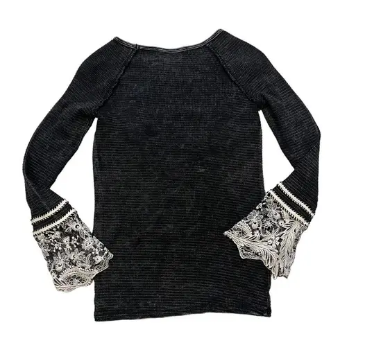 Able Black Long Sleeve Thermal Top White Lace Cuff
