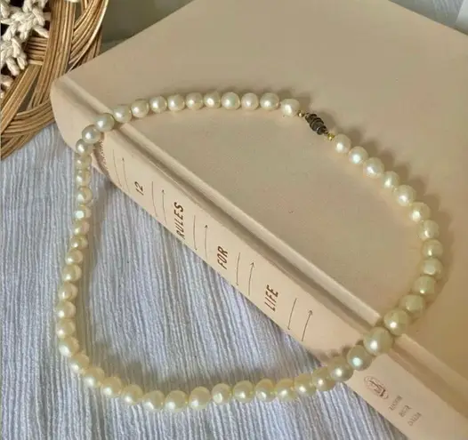 Vintage Baroque Ivory Iridescent Pearl Necklace “Corinne” Unique Freshwater White