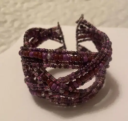 Women’s Statement Chunky Cuff Stretchy / Adjustable Bead Costume Bracelet Purple