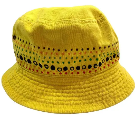 Hand Painted Rainbow Dots Yellow Bucket Hat