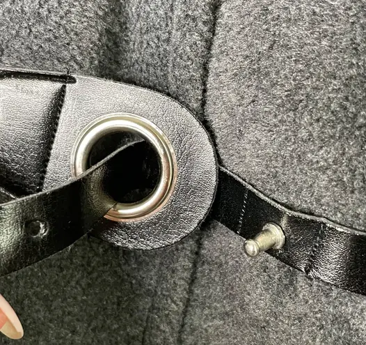 Moda Le Gray Cape With Buckle Closure and Black Fur Trim Collar One Size