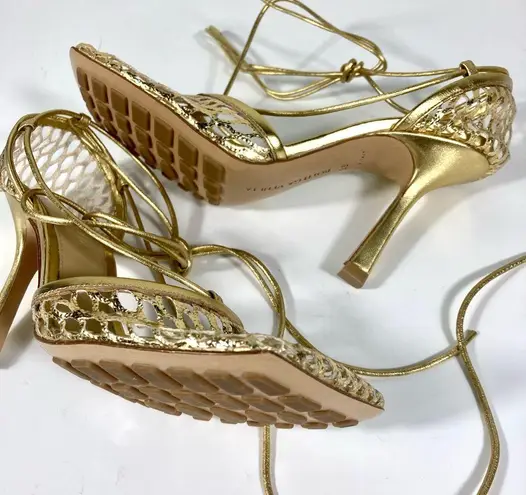 Bottega Veneta Stretch Ankle Wrap Square Toe Sandal Gold 36EU 6 651388V1BT1 NEW