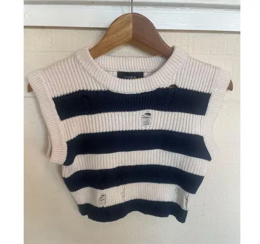 Cider Ripped Striped Knit Crop Top Sweater Vest Small S
