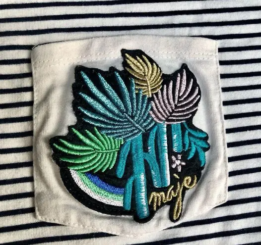 Maje Terry Cloth Short Sleeve Striped T-Shirt Embroidered Patch Cropped sz Small