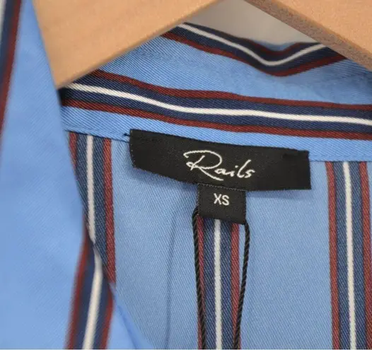 Rails NEW Lacey Button Down Wrap Dress Midi Long Sleeve Silky Stripe Blue XS - Image 9