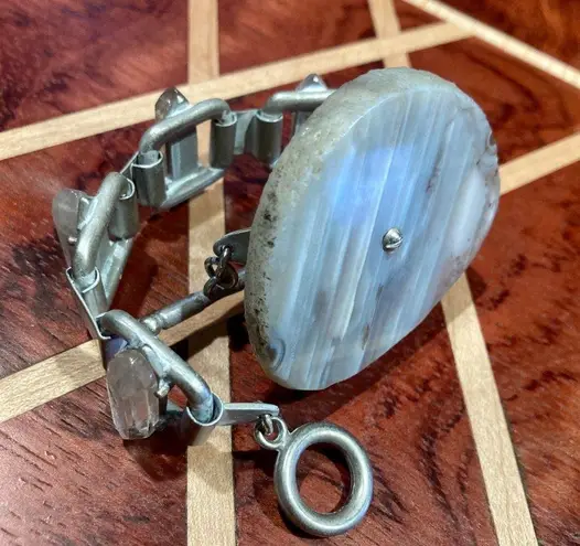 ALLSAINTS Vtg All Saints Xenolith Obelisk bracelet earring jewelry set blue gray stone