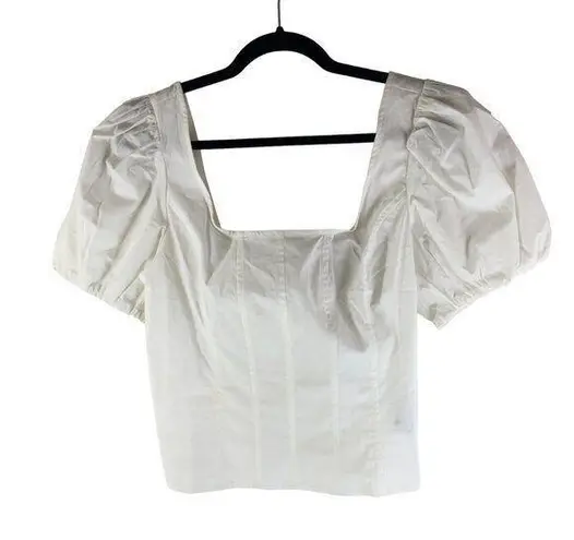 J.Crew Womens Cotton Puff Sleeve Squareneck Top Poplin White 00