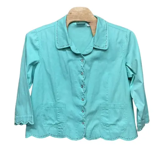 Quacker Factory Green Blazer Jacket 2XL Cotton Blend Long Sleeve Women's Top Green Size XXL