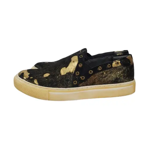 Chocolat Blu Noella Black/Gold Genuine Calf Hair Sneakers By Size 37 6.5-7