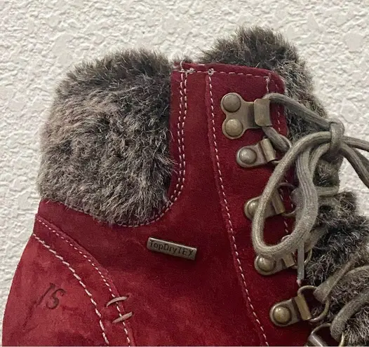 JOSEF SIEBEL Sandra 67 Burgundy Faux Fur Trim Suede Leather Ankle Boot Size 9