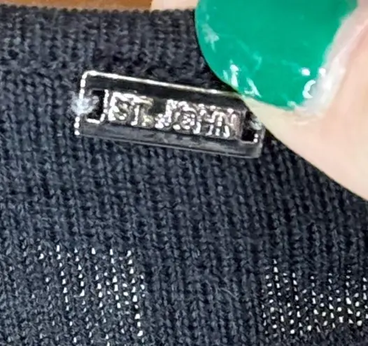 St. John Black Wool Cashmere Geometric Bow Long Sleeve Tunic Pullover Sweater XL