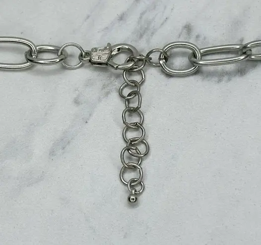 Chunky Rhinestone Silver Tone Chain Link Necklace