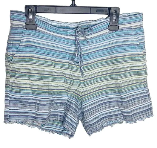 Tommy Bahama  linen Micronesia blue striped drawstring shorts fringe hem size M - Image 2