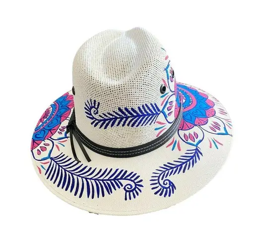 MEXICAN Artisanal Hat HandPainted Fedora Mandala Sombrero Panama Bohemian Large White
