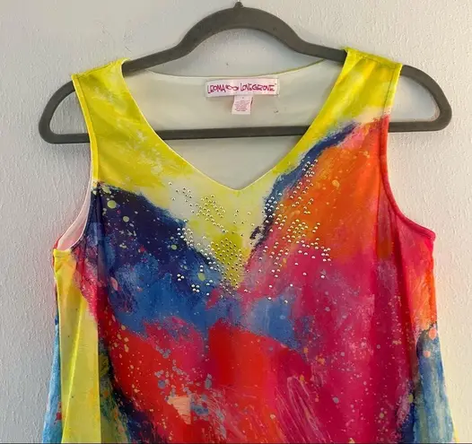 Leoma Lovegrove Tank Top Brightly Bedazzled V Neck Sleeveless Chiffon Top S EUC